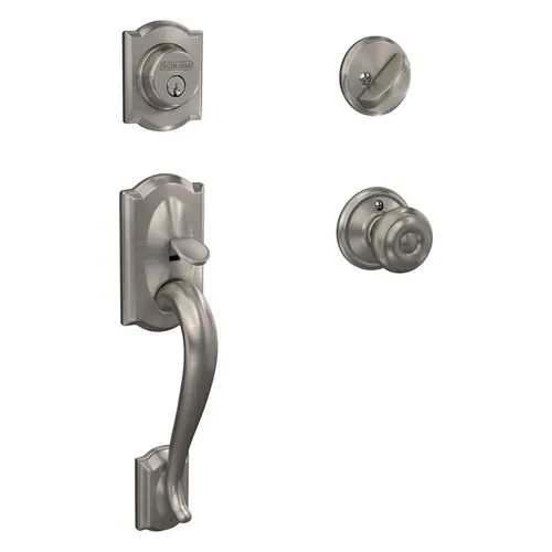CONJUNTO DE MANIJAS Y CERRADURA PARA ENTRADA PRINCIPAL SCHLAGE CAMELOT NÍQUEL SATINADO