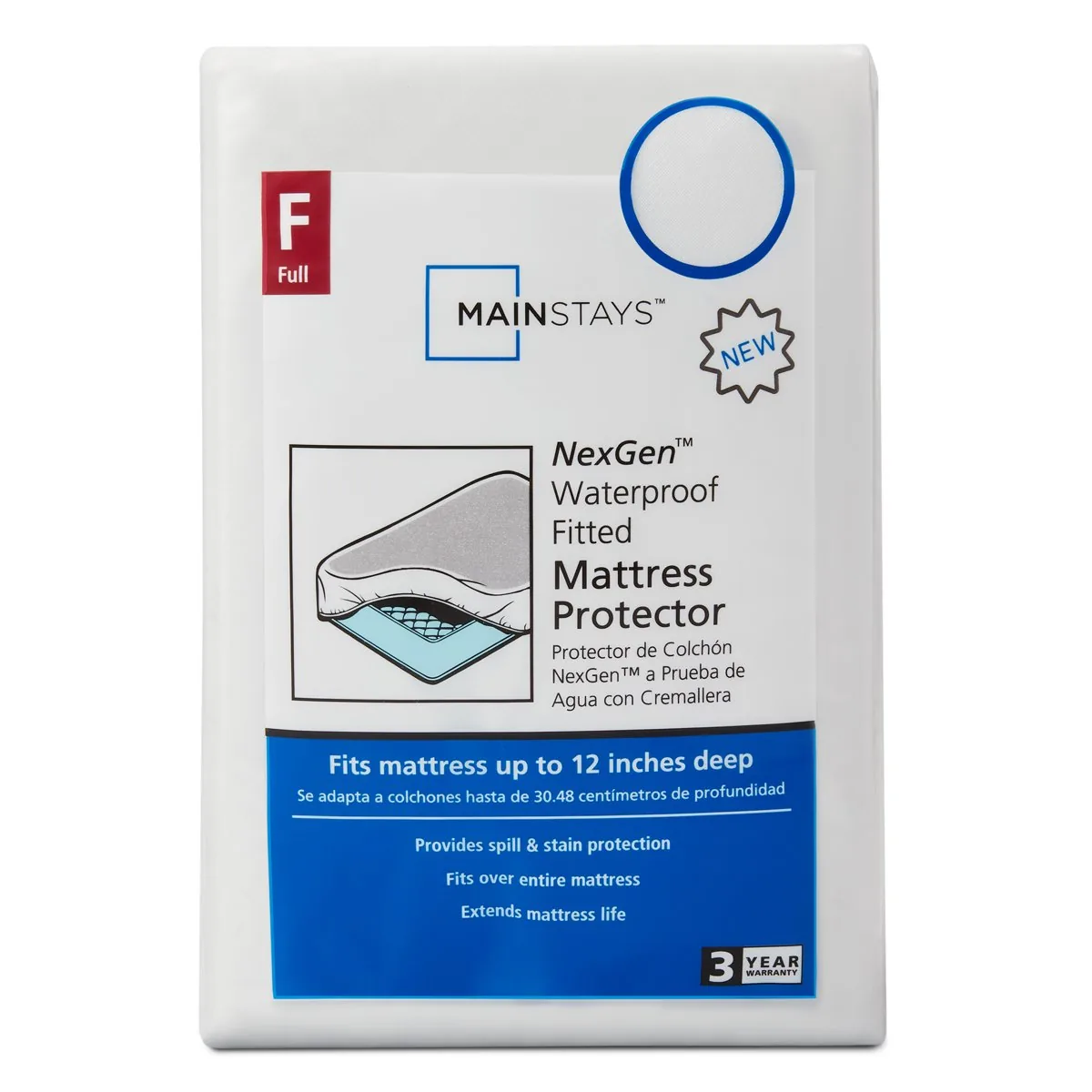 PROTECTOR DE COLCHÓN AJUSTABLE IMPERMEABLE MAINSTAYS