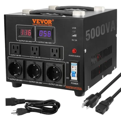 VEVOR Transformador Convertidor de Voltaje, 5000W, Transformador de Servicio Pesado Elevador/Reductor,