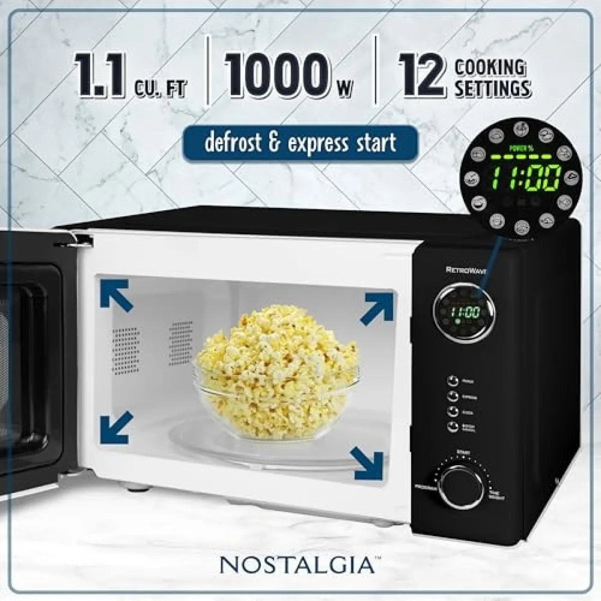 HORNO MICROONDAS RETRO NOSTALGIA DE 1.1 PIES CÚBICOS